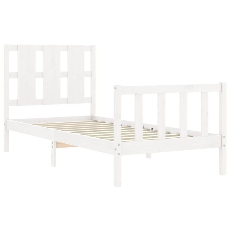 Bedframe met hoofdbord massief hout wit 100x200 cm
