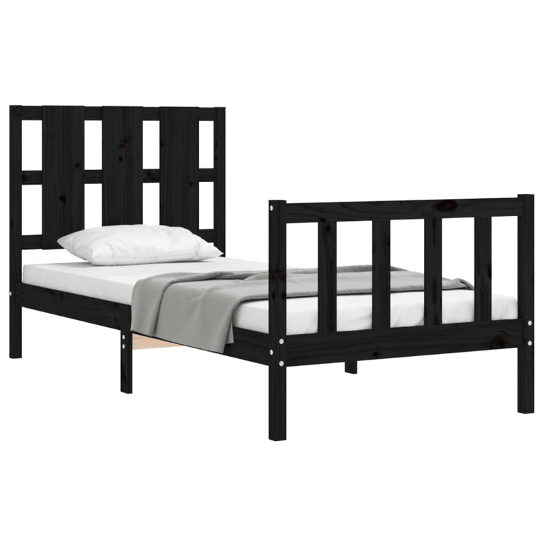 Bedframe met hoofdbord massief hout zwart 100x200 cm