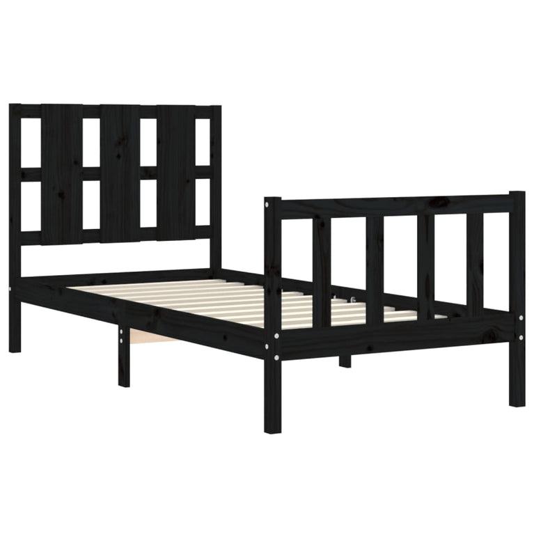 Bedframe met hoofdbord massief hout zwart 100x200 cm