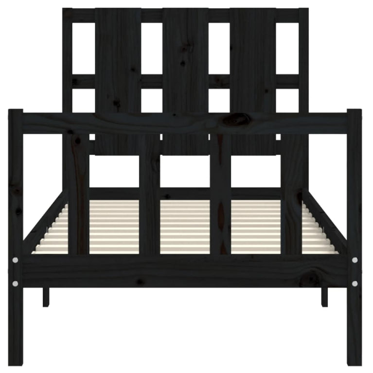 Bedframe met hoofdbord massief hout zwart 100x200 cm