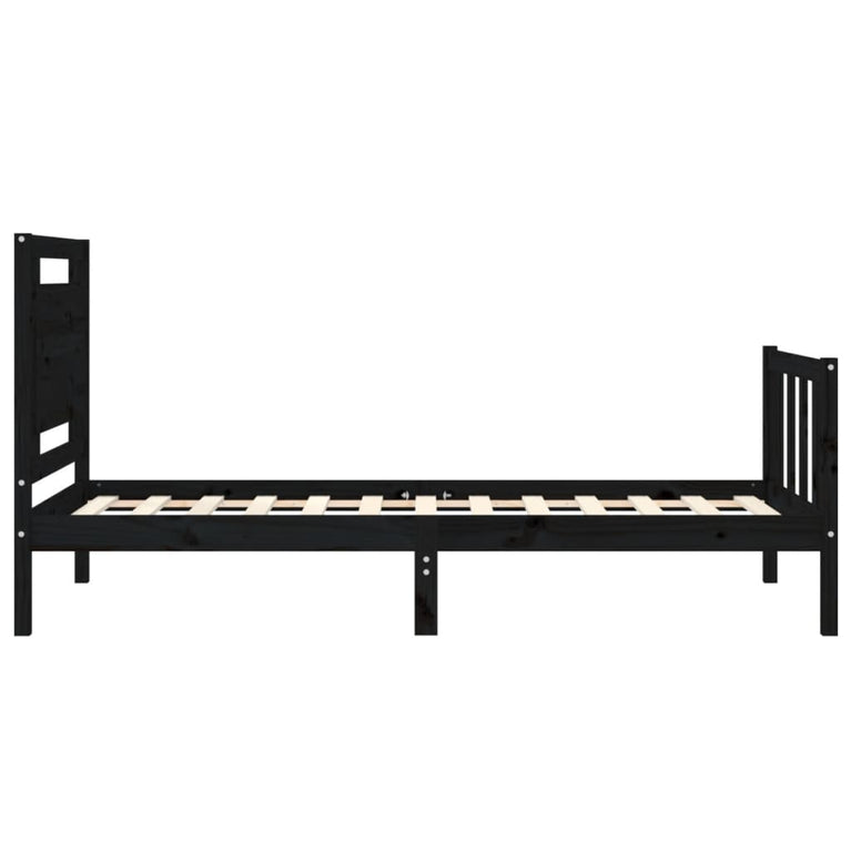 Bedframe met hoofdbord massief hout zwart 100x200 cm