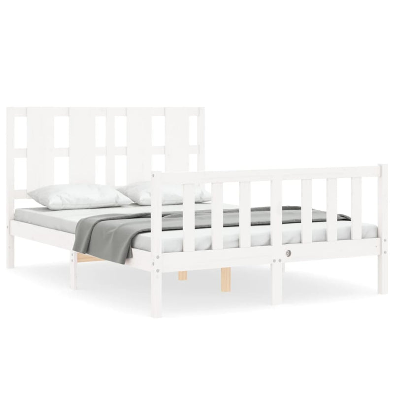 Bedframe met hoofdbord massief hout wit 120x200 cm