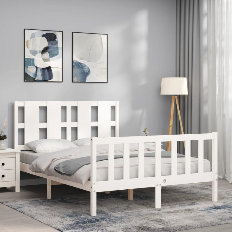 Bedframe met hoofdbord massief hout wit 120x200 cm