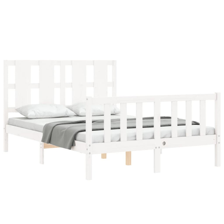 Bedframe met hoofdbord massief hout wit 120x200 cm