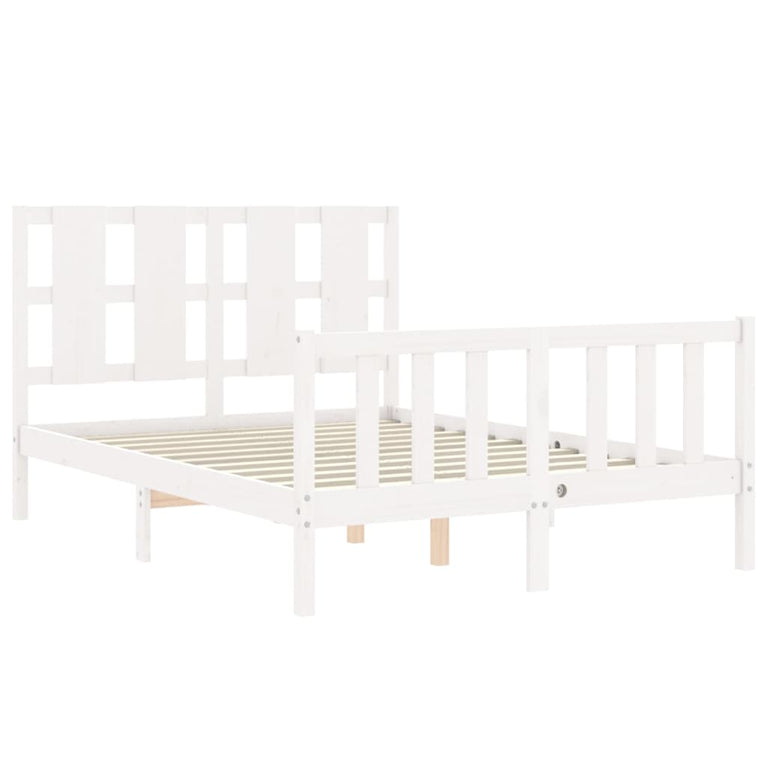 Bedframe met hoofdbord massief hout wit 120x200 cm