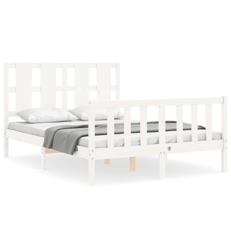 Bedframe met hoofdbord massief hout wit 140x200 cm
