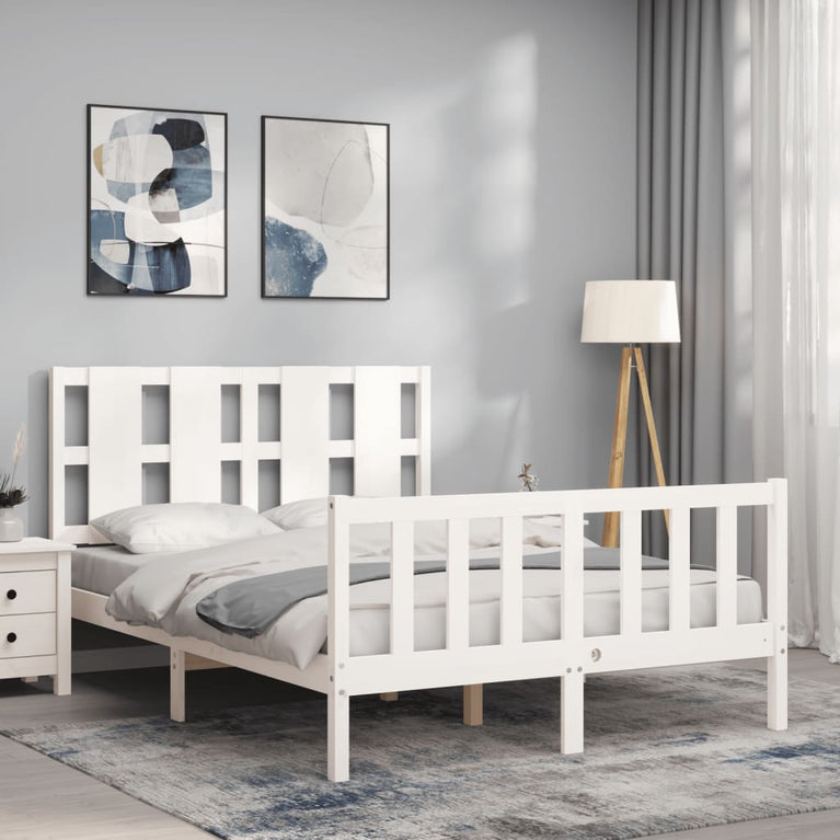Bedframe met hoofdbord massief hout wit 140x200 cm