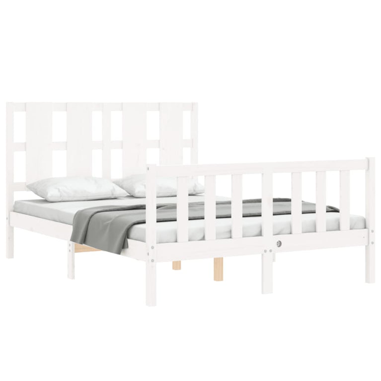 Bedframe met hoofdbord massief hout wit 140x200 cm