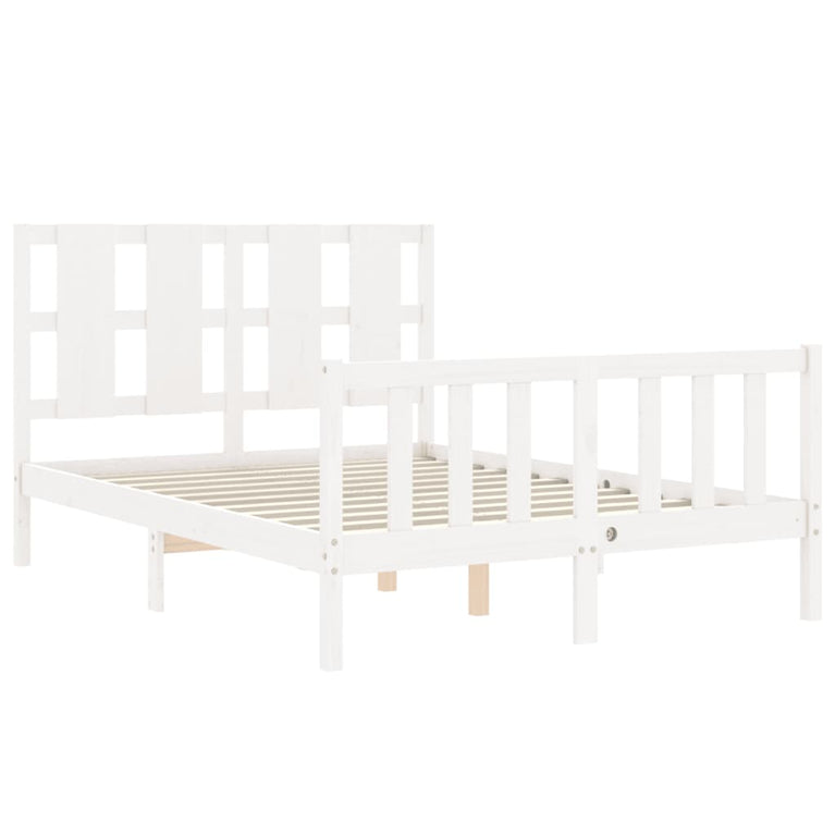 Bedframe met hoofdbord massief hout wit 140x200 cm