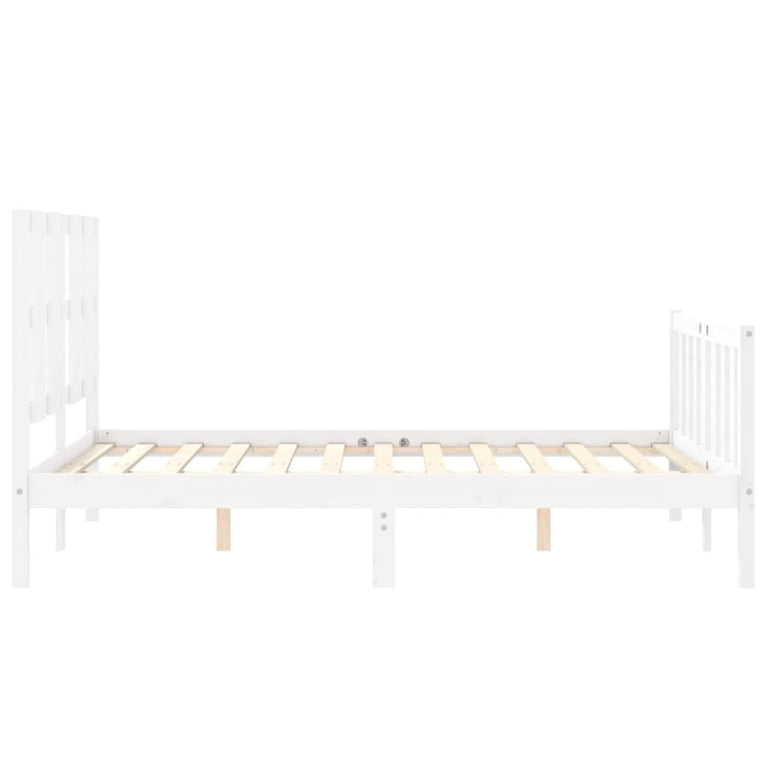 Bedframe met hoofdbord massief hout wit 140x200 cm