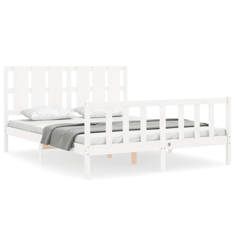 Bedframe met hoofdbord massief hout wit 5 FT King Size