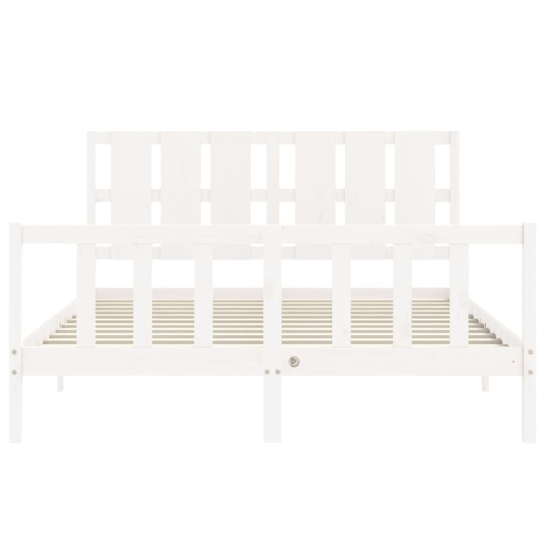 Bedframe met hoofdbord massief hout wit 5 FT King Size