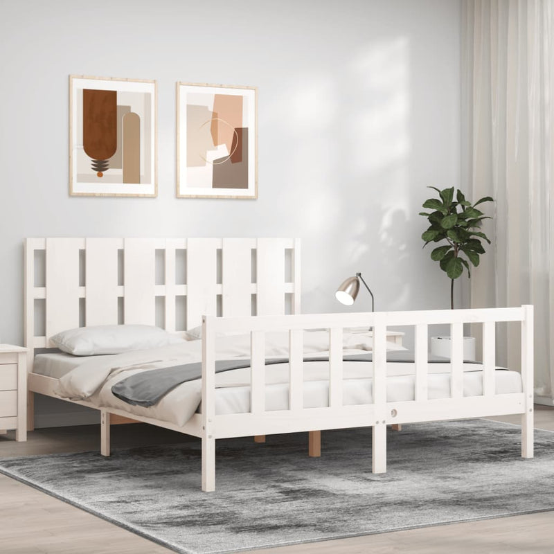 Bedframe met hoofdbord massief hout wit 5 FT King Size