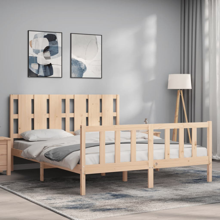 Bedframe met hoofdbord massief hout 160x200 cm