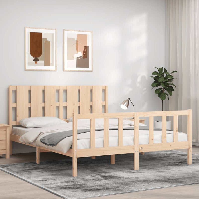 Bedframe met hoofdbord massief hout 160x200 cm