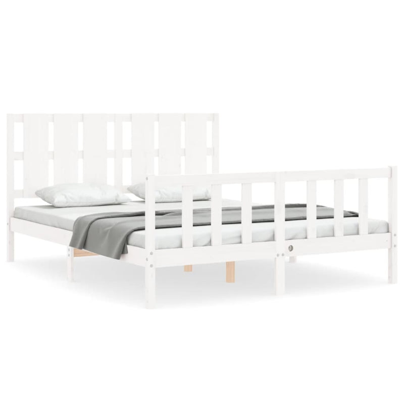 Bedframe met hoofdbord massief hout wit 160x200 cm