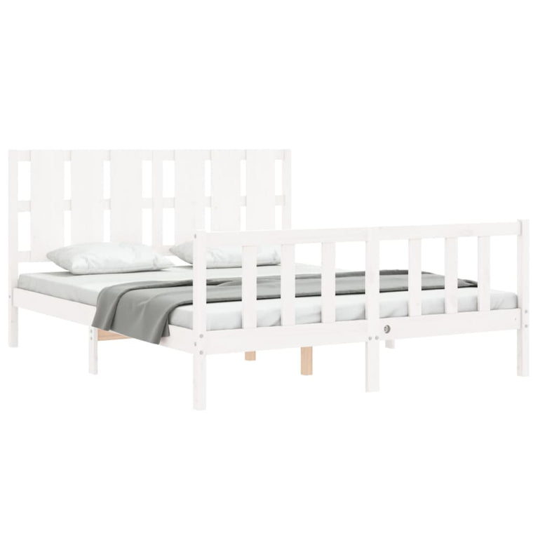 Bedframe met hoofdbord massief hout wit 160x200 cm