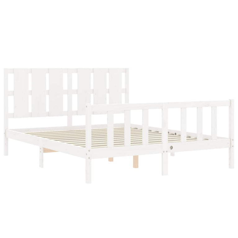 Bedframe met hoofdbord massief hout wit 160x200 cm