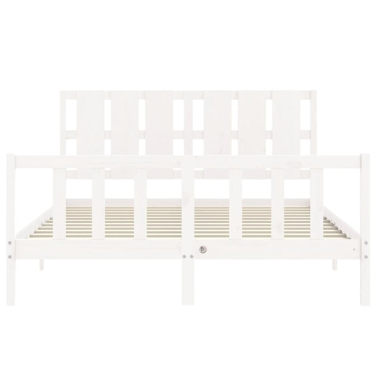 Bedframe met hoofdbord massief hout wit 160x200 cm