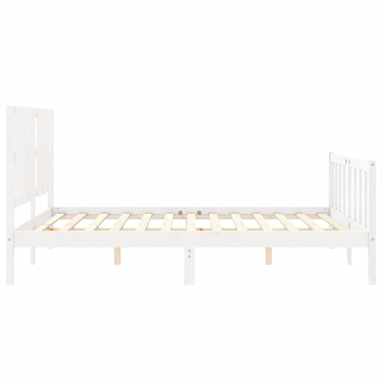 Bedframe met hoofdbord massief hout wit 160x200 cm