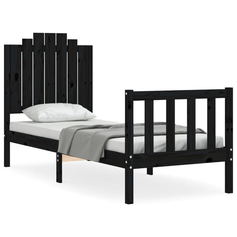 Bedframe met hoofdbord massief hout zwart 2FT6 Small Single