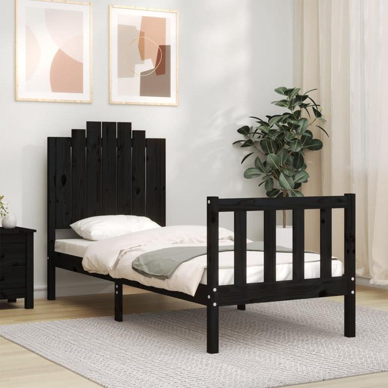 Bedframe met hoofdbord massief hout zwart 2FT6 Small Single