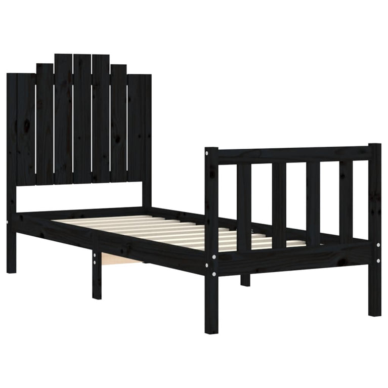 Bedframe met hoofdbord massief hout zwart 2FT6 Small Single