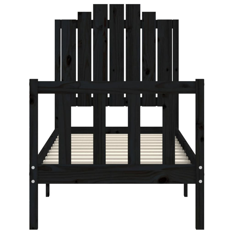 Bedframe met hoofdbord massief hout zwart 2FT6 Small Single