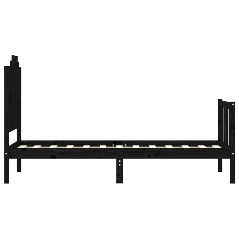 Bedframe met hoofdbord massief hout zwart 2FT6 Small Single