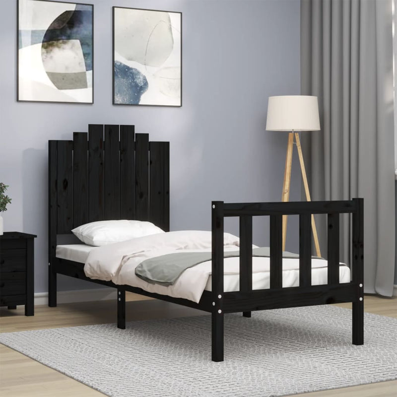 Bedframe met hoofdbord massief hout zwart 2FT6 Small Single
