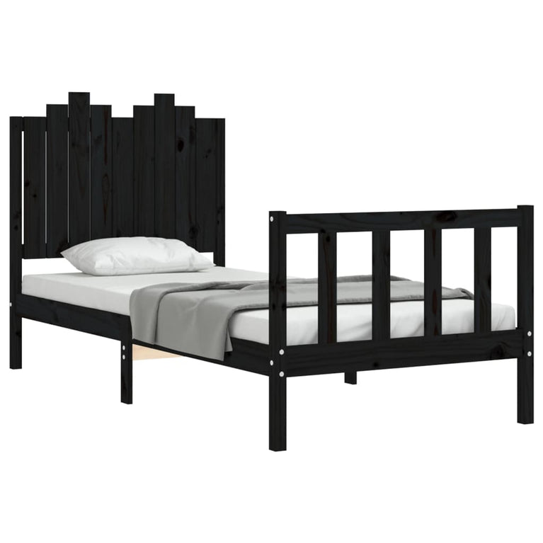 Bedframe met hoofdeinde massief hout zwart 90x190 cm