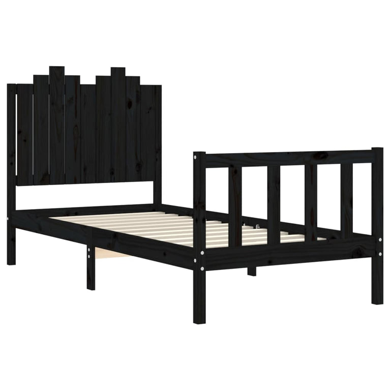 Bedframe met hoofdeinde massief hout zwart 90x190 cm