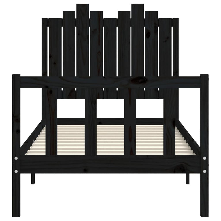 Bedframe met hoofdeinde massief hout zwart 90x190 cm