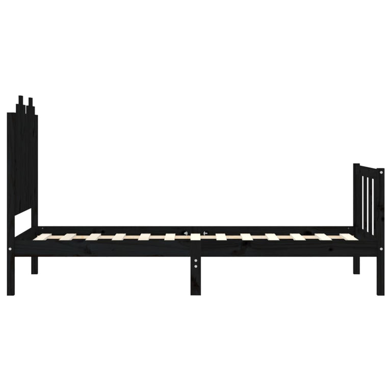 Bedframe met hoofdeinde massief hout zwart 90x190 cm