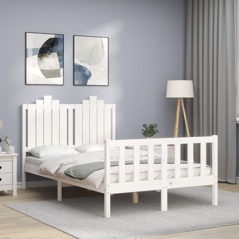 Bedframe met hoofdbord massief hout wit 4FT Small Double