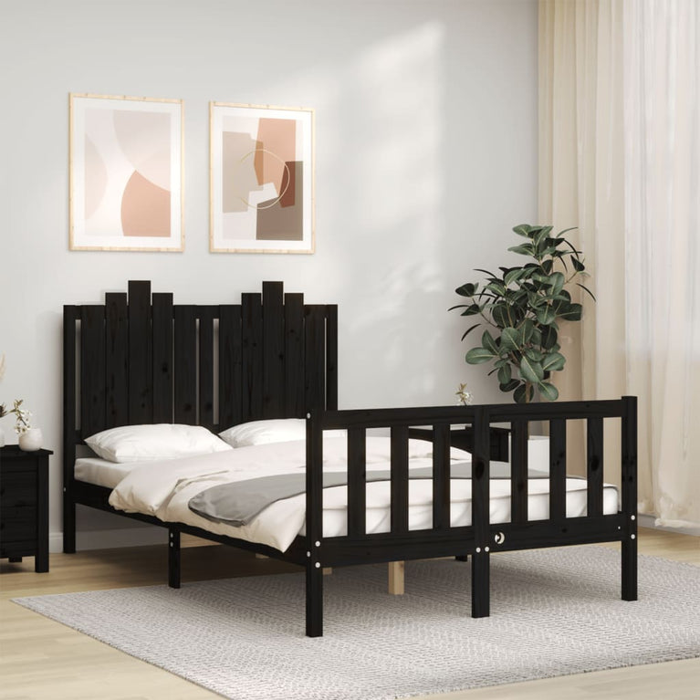Bedframe met hoofdbord massief hout zwart 4FT Small Double