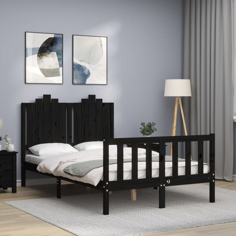 Bedframe met hoofdbord massief hout zwart 4FT Small Double