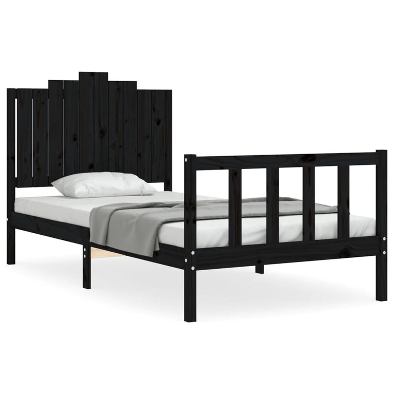 Bedframe met hoofdbord massief hout zwart 100x200 cm