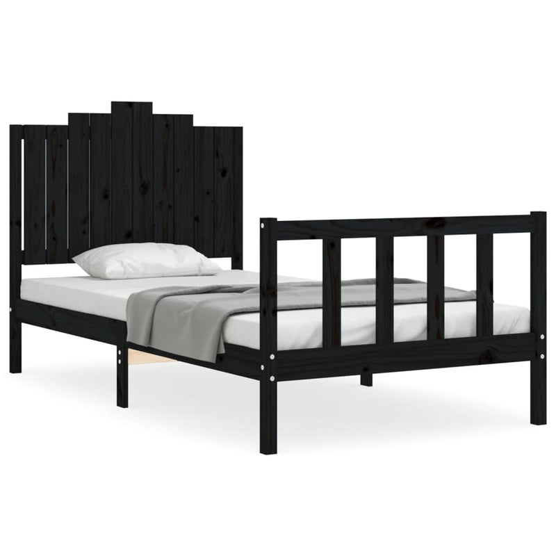 Bedframe met hoofdbord massief hout zwart 100x200 cm