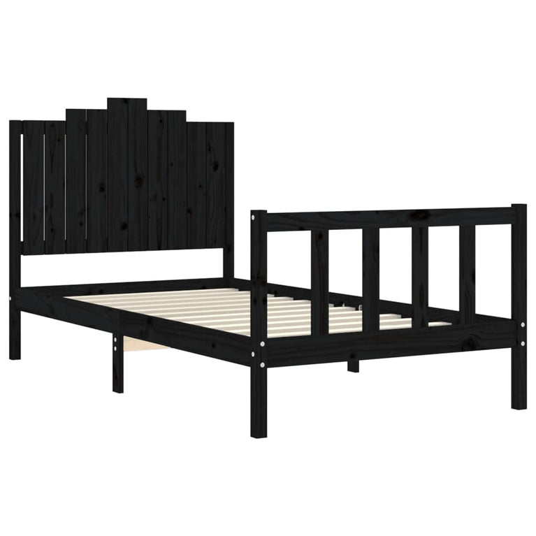 Bedframe met hoofdbord massief hout zwart 100x200 cm