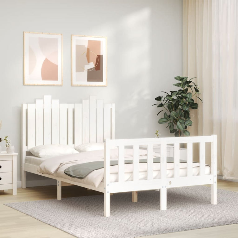 Bedframe met hoofdbord massief hout wit 120x200 cm