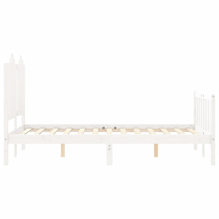 Bedframe met hoofdbord massief hout wit 120x200 cm