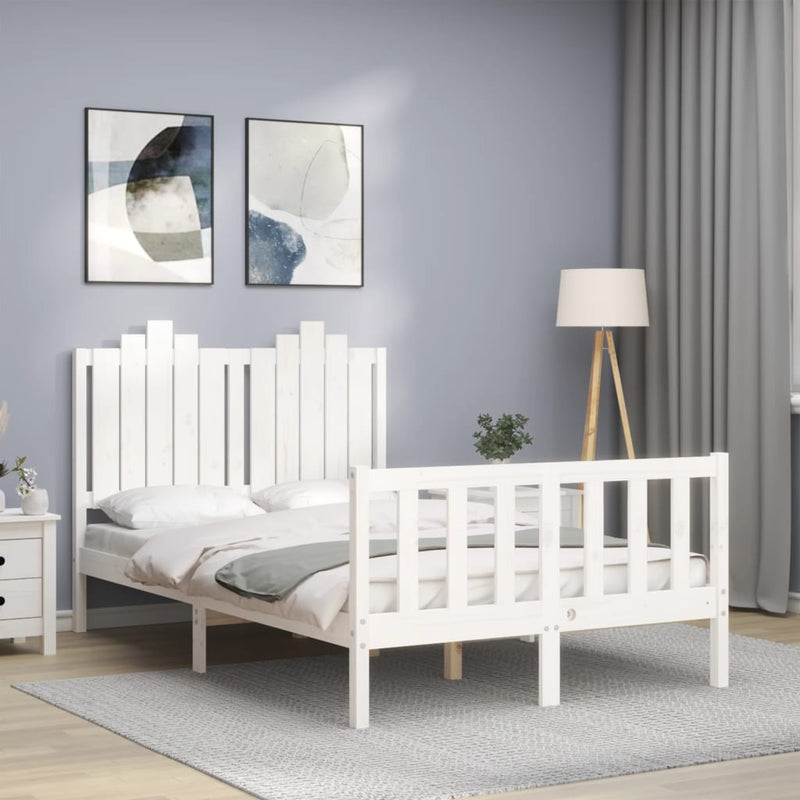 Bedframe met hoofdbord massief hout wit 120x200 cm