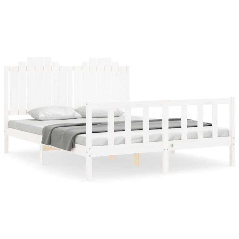 Bedframe met hoofdbord massief hout wit 5 FT King Size