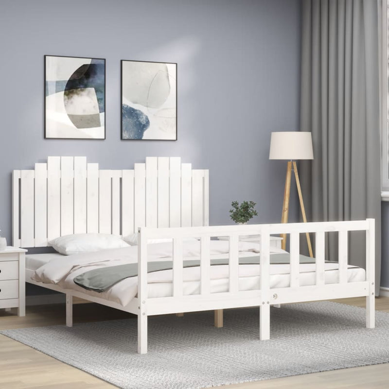 Bedframe met hoofdbord massief hout wit 5 FT King Size