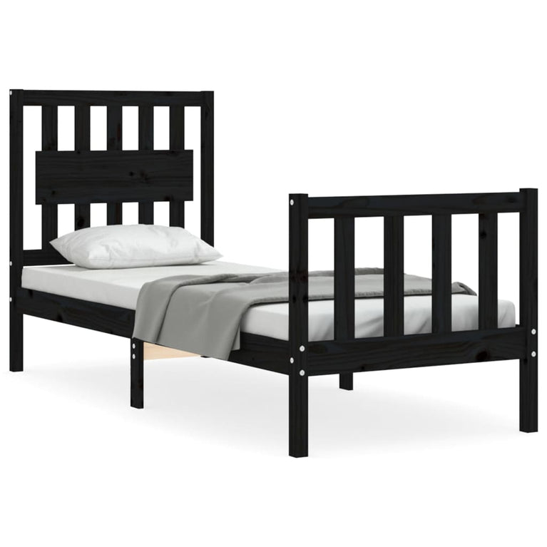 Bedframe met hoofdbord massief hout zwart 2FT6 Small Single
