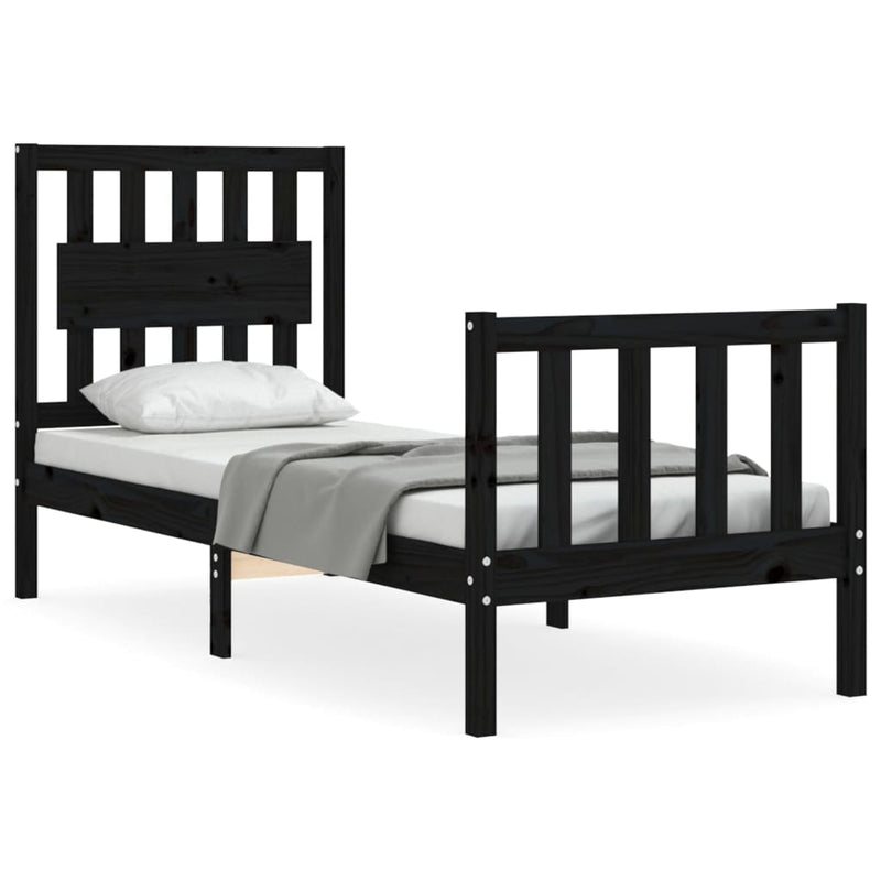 Bedframe met hoofdbord massief hout zwart 2FT6 Small Single