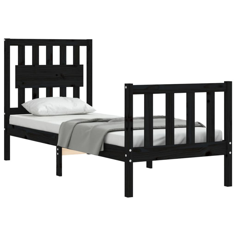 Bedframe met hoofdbord massief hout zwart 2FT6 Small Single
