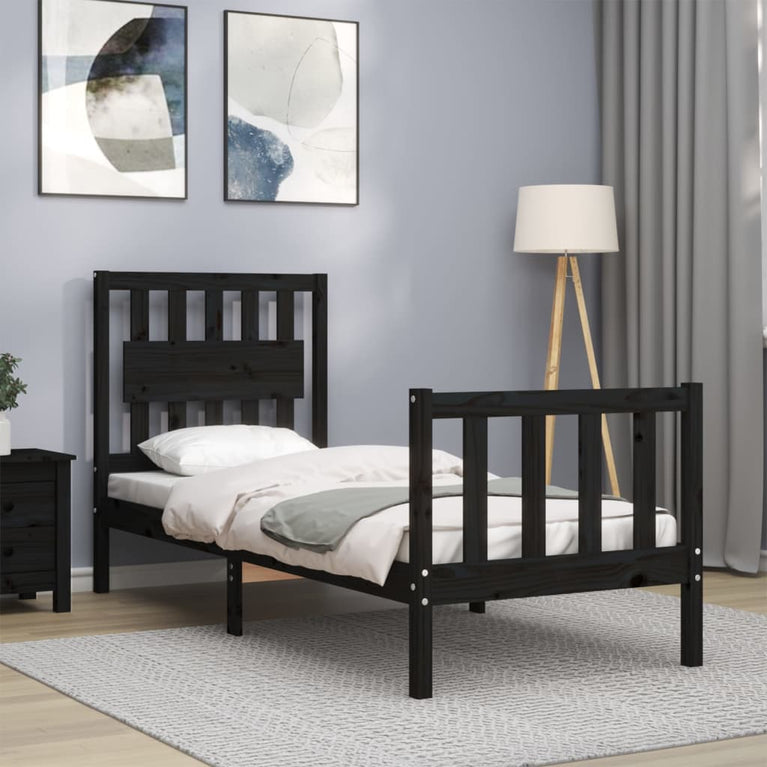 Bedframe met hoofdbord massief hout zwart 2FT6 Small Single
