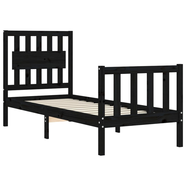 Bedframe met hoofdbord massief hout zwart 2FT6 Small Single